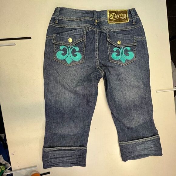 Dereon Beyonce Jean Shorts Women ½ Blue Embroidered Denim Medium Wash Mid Rise - Picture 7 of 12
